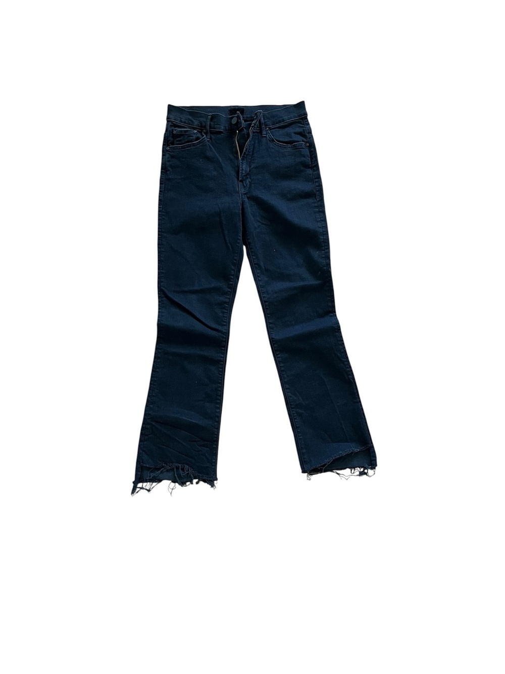 MOTHER Dark Navy Flare Jeans with Raw Hem